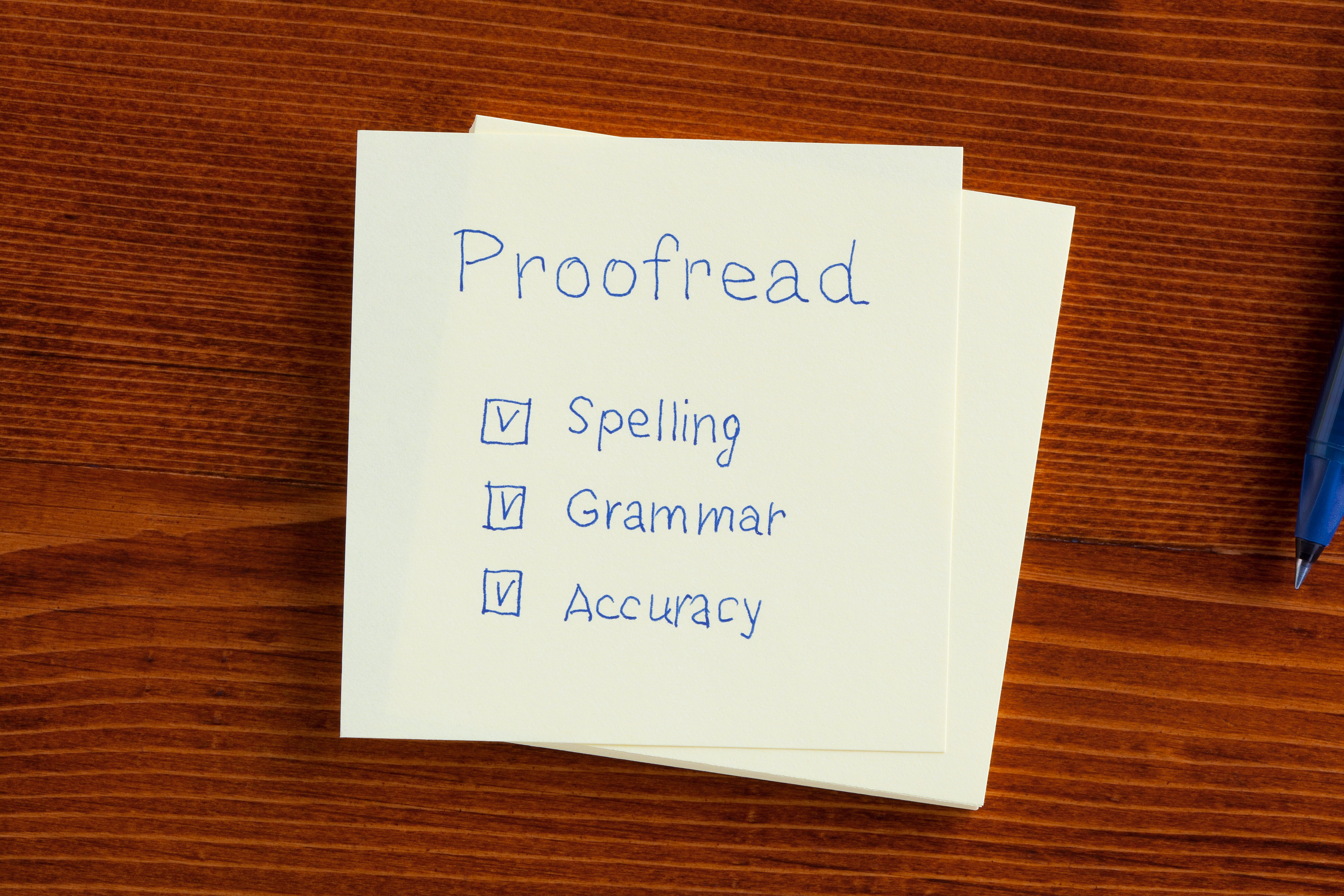 Proofread spelling grammar accuracy